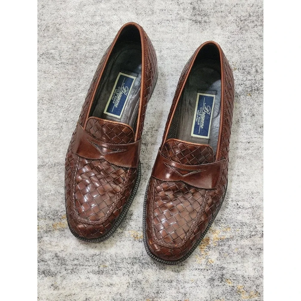 Vtg Bragano Cole Haan Men's Brown Woven Loafers Dress Shoes Size 9 Made In Italy